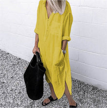 Emma - Lässiges Oversized Button-Down-Hemdkleid für Damen | Minimalistisches Hemdblusenkleid mit langen Ärmeln und Taschen – Gelb