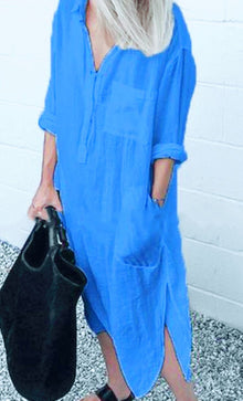 Emma - Lässiges Oversized Button-Down-Hemdkleid für Damen | Minimalistisches Hemdblusenkleid mit langen Ärmeln und Taschen – Hellblau