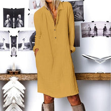 Emma - Lässiges Oversized Button-Down-Hemdkleid für Damen | Minimalistisches Hemdblusenkleid mit langen Ärmeln und Taschen – Khaki