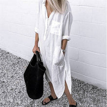 Emma - Lässiges Oversized Button-Down-Hemdkleid für Damen | Minimalistisches Hemdblusenkleid mit langen Ärmeln und Taschen – Weiß
