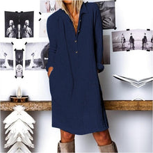 Emma - Lässiges Oversized Button-Down-Hemdkleid für Damen | Minimalistisches Hemdblusenkleid mit langen Ärmeln und Taschen – Dunkelblau