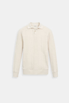 Klassischer Zopfstrickpullover mit Polokragen – Beige