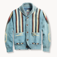 Jonnie – Bequeme Strick-Strickjacke im Schal-Stil – Blau