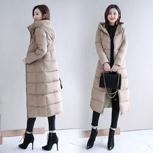 Lässiger Moderner Langer Warmer Daunenmantel mit Kapuze für Damen | Ideal für den Winter – Beige