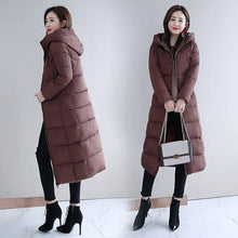 Lässiger Moderner Langer Warmer Daunenmantel mit Kapuze für Damen | Ideal für den Winter – Braun