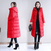 Lässiger Moderner Langer Warmer Daunenmantel mit Kapuze für Damen | Ideal für den Winter – Rot