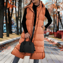 Stylischer Ärmelloser Kapuzen Langer Daunenmantel für Damen | Ideal für den Winter – Orange