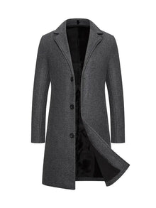 Eleganter langer Wollmantel für Herren | Hochwertig und warm für formelle Anlässe – Dunkelgrau