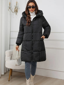 Schicker Mid-Länge Kapuzen Steppmantel für Damen | Ideal für den Winter – Schwarz