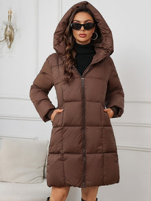 Schicker Mid-Länge Kapuzen Steppmantel für Damen | Ideal für den Winter – Braun