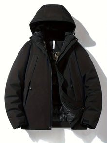 Thermischer Winddichter Kapuzen Wintermantel mit Reissverschluss-Tasche für Damen | Ideal für den Winter – Schwarz
