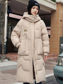 Lässiger Kapuzen Wintermantel mit Reissverschluss und Knopf für Damen | Ideal für den Winter – Beige