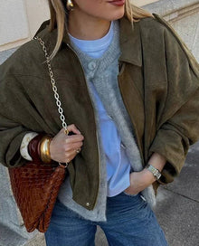 Oversized Damenjacke aus Suède – Stilvolle Jacke für jede Gelegenheit – Grün