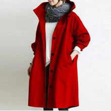 Damen Oversize Trenchcoat mit Kapuze – Lässiger, wasserabweisender Mantel in Grau für den Übergang – Rot
