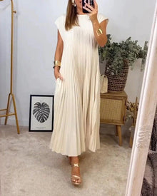 Fern™ – Damen Abendkleid mit Zarten Falten – Beige