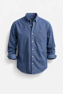 Cedric - maßgeschneidertes Hemd mit Knopfleiste – Denim Blau