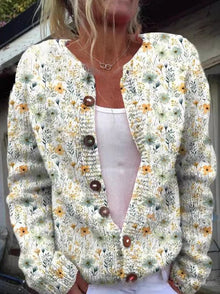 Florale Strickjacke mit elegantem Schnitt – Weiß