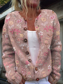 Florale Strickjacke mit elegantem Schnitt – Rosa