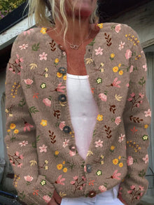 Florale Strickjacke mit elegantem Schnitt – Braun