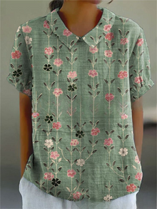 Damen Vintage Bluse mit Blumenmuster – Lässig & Elegant – Grün 4
