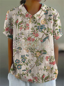 Damen Vintage Bluse mit Blumenmuster – Lässig & Elegant – Grau