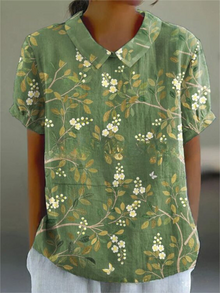 Damen Vintage Bluse mit Blumenmuster – Lässig & Elegant – Grün 2