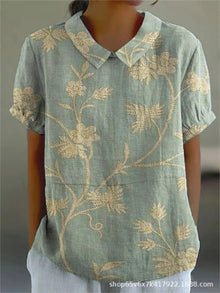 Damen Vintage Bluse mit Blumenmuster – Lässig & Elegant – Grün 1