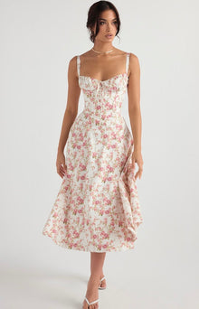 Ariana™ | Klassisches langes Kleid – Druck Weiß/Rosa