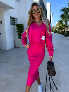 Imelda | Lässiges Sweatshirt- und Kleid-Set – Fuchsie