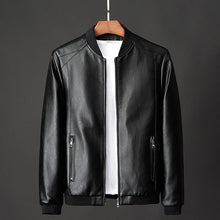 Herren Lederjacke Bomber Statement Stil – Schwarz