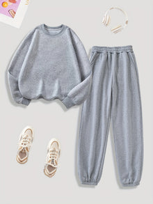 Kuschelig-warmes Damen-Loungewear-Set mit Plüschfutter für Herbst und Winter – Hellgrau