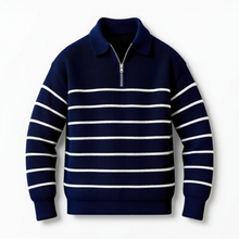 Gestreifter Halbzip-Jumper mit maritimem Charme – Marineblau
