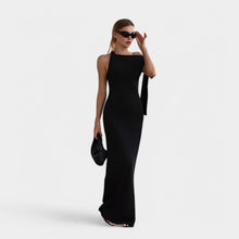 Damen Maxikleid Chiffon elegant Schleifendetail Abendkleid Sommer – Schwarz