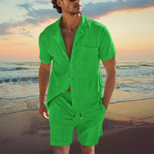 Herren Sommer Set – Zweiteiler mit Kurzarmhemd & Shorts für Strand & Freizeit – Grün