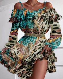 Florence® | Schulterfreies, bedrucktes Kleid mit Rüschen – Leopard