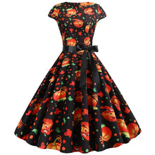 Niedlicher Kürbis Druck Halloween Kostum Kleid | Midi – Schwarz