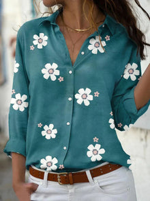 Norlina | Verspielte Bluse mit floralem Muster – Grün
