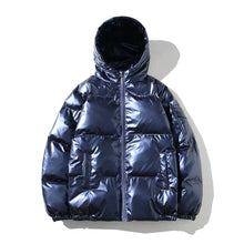 Herren Winterjacke Winddicht | Pufferjacke für Outdoor – Blau mit Kapuze