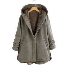 Damen Kapuzenjacke im Karo-Look – Warme Winterjacke mit Plüschfutter und Knopfleiste – Braun