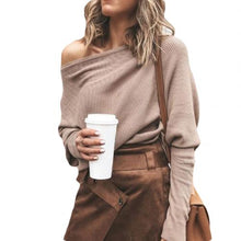 Trendige Off-Shoulder-Strickdamenpullover - Sophie – Khaki
