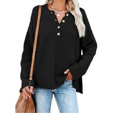 Strukturierter Pullover mit Knopfleiste | Lässige Passform | Bequemer Stil – Schwarz