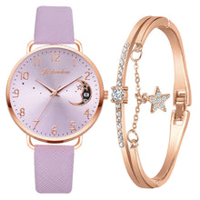Uhren-Set mit Mondzahlen-Zifferblatt und Armbändern – Lila