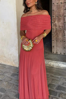Brittany Damen One-Shoulder Mesh-Maxikleid für den Sommer – Rot