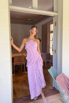 Eliza Damen plissiertes Rüschen-Maxikleid – Flieder