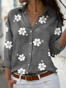 Norlina | Verspielte Bluse mit floralem Muster – Grau