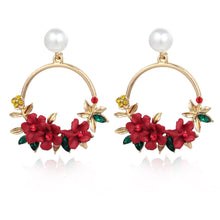 Florale Ohrringe in Loop-Form mit Perle – Rot
