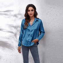 Regierose - Satin Sommer Leichte Damenbluse – Blau
