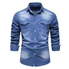 Herren Hemd Langarm Baumwolle Casual Stil – Blau