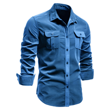 Herrenhemden Langarm Atmungsaktiv Modernes Design – Blau