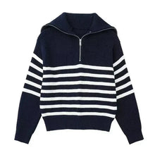 Ulrich | Gestreifter Pullover mit Reißverschluss – Marineblau gestreift